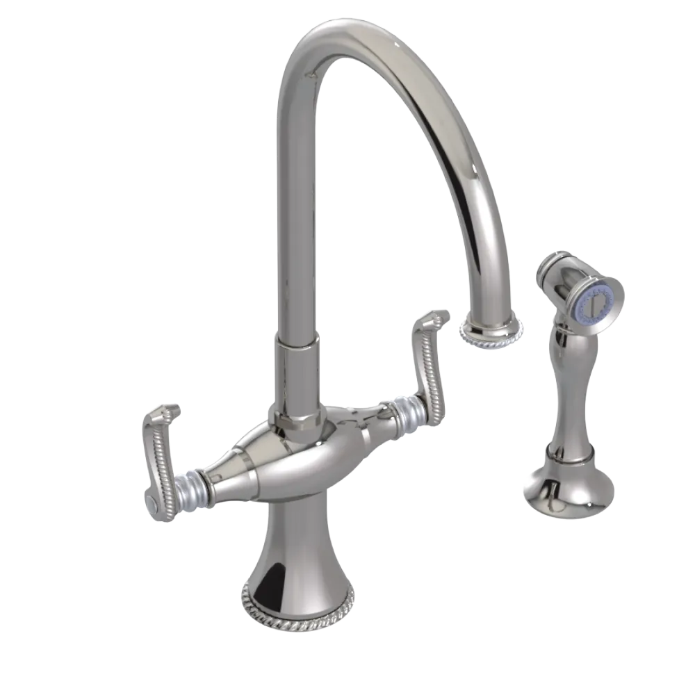 Rubinet Two Handle Single Hole Kitchen Set with Hand Spray Polished Nickel