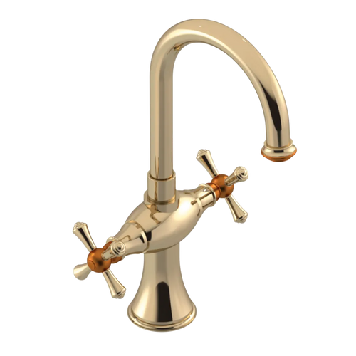 Rubinet Single Hole Dual Handle Lav. Set. (less drain) Gold
