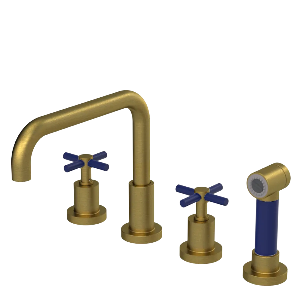 Rubinet Widespread Kitchen Set with Hand Spray Antique Brass Matt