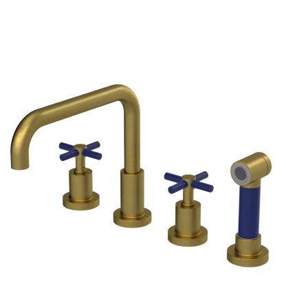 Rubinet Widespread Kitchen Set with Hand Spray Antique Brass Matt