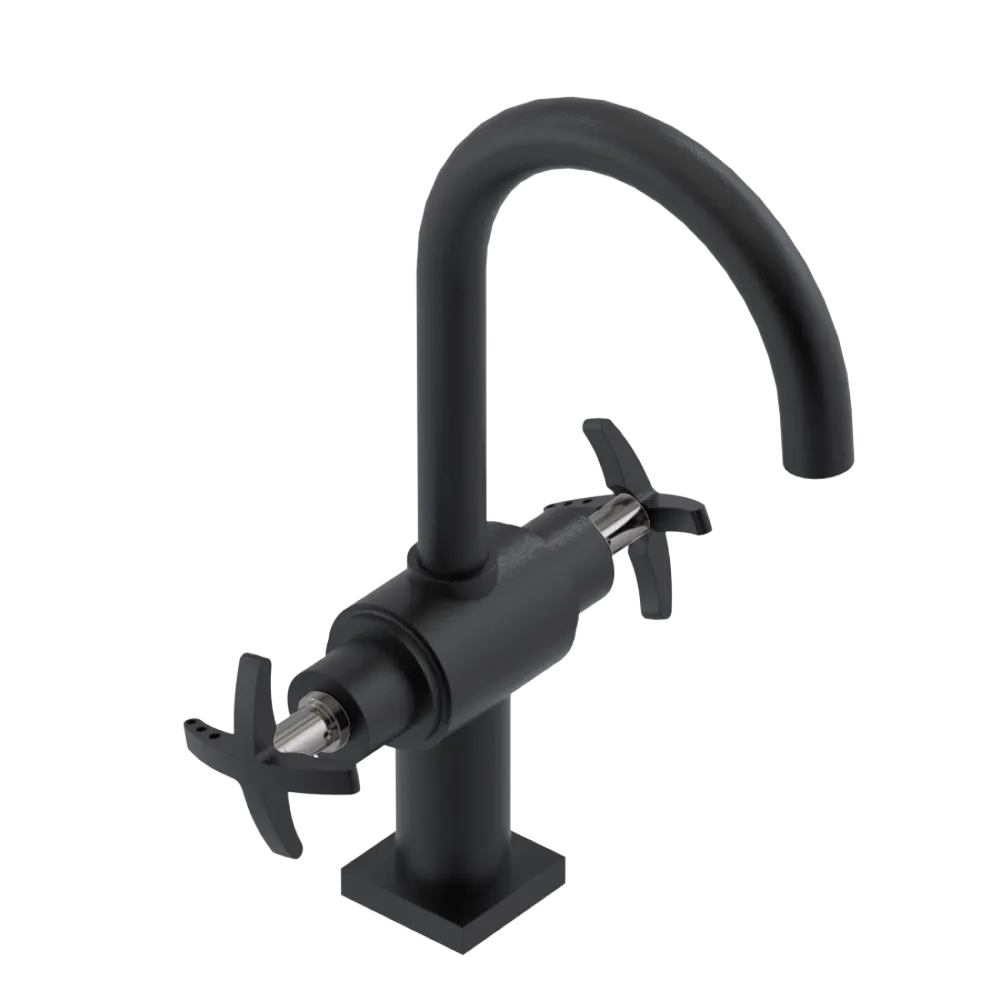 Rubinet Single Hole Dual Handle Lav. Set. (less drain) Matt Black