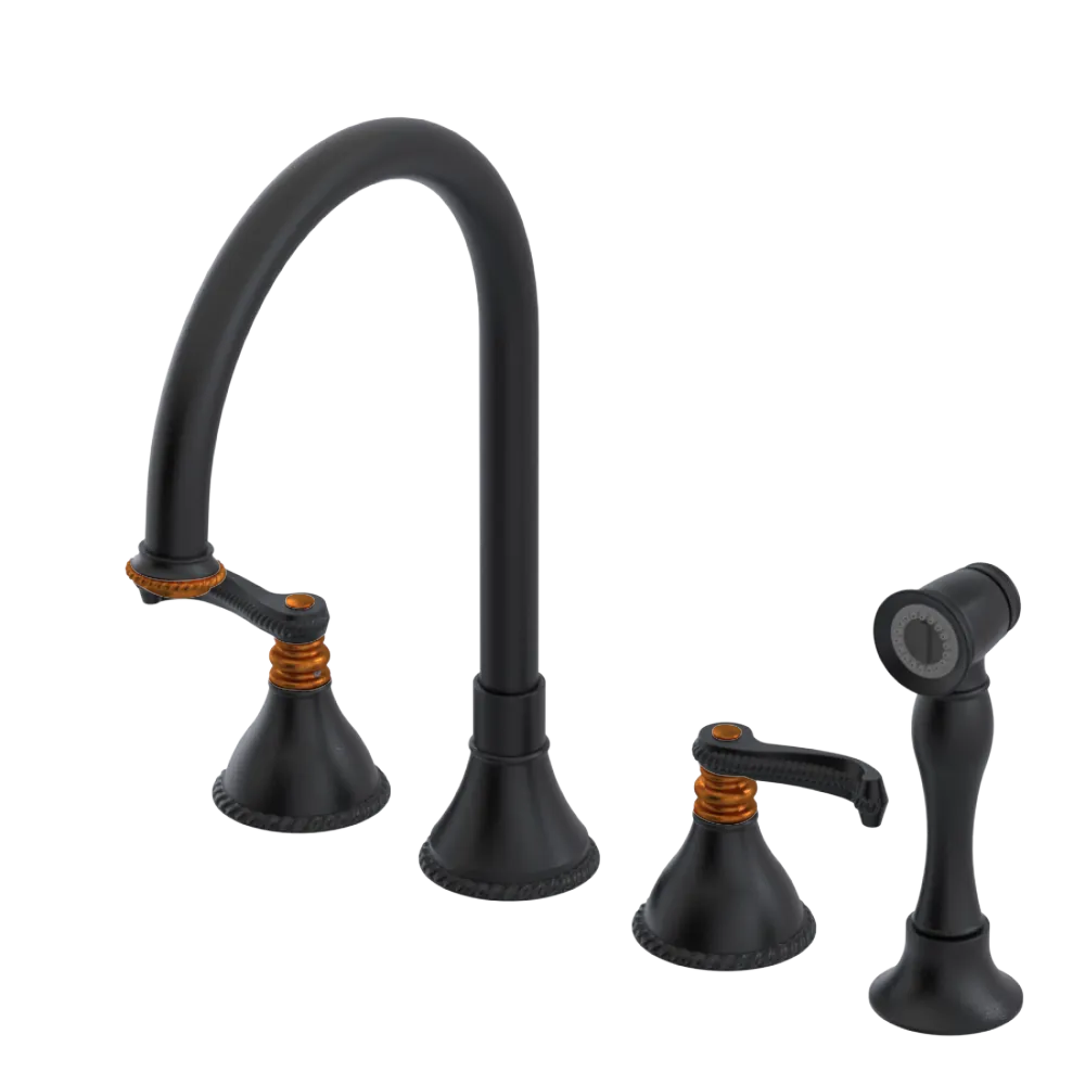 Rubinet Widespread Kitchen Set with Hand Spray Matt Black
