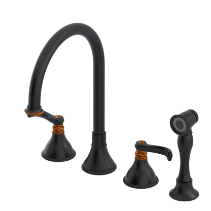 Rubinet Widespread Kitchen Set with Hand Spray Matt Black