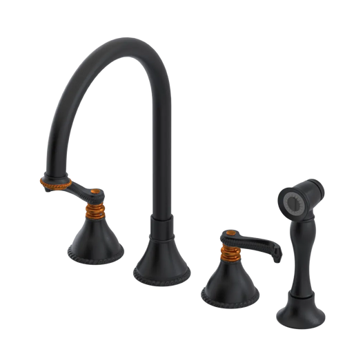 Rubinet Widespread Kitchen Set with Hand Spray Matt Black