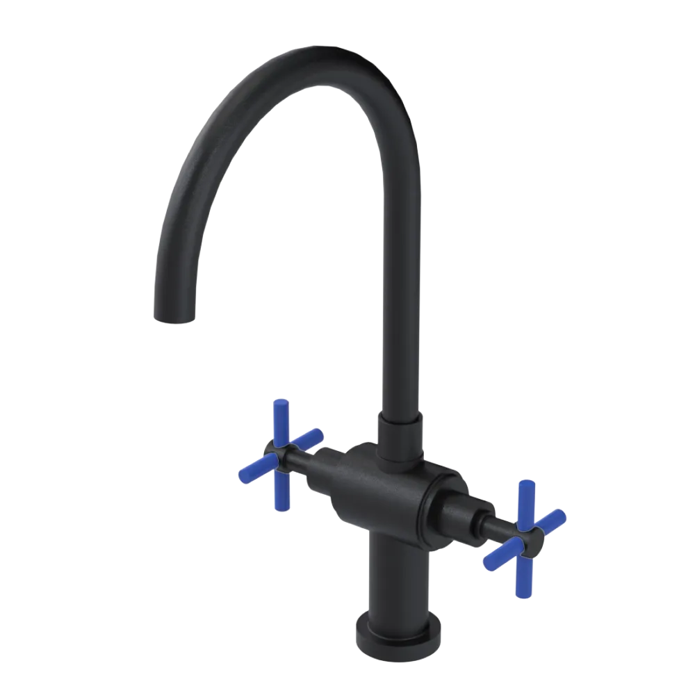 Rubinet Two Handle Single Hole Kitchen Set with LaSalle Spout Matt Black