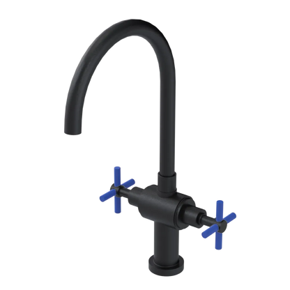 Rubinet Two Handle Single Hole Kitchen Set with LaSalle Spout Matt Black