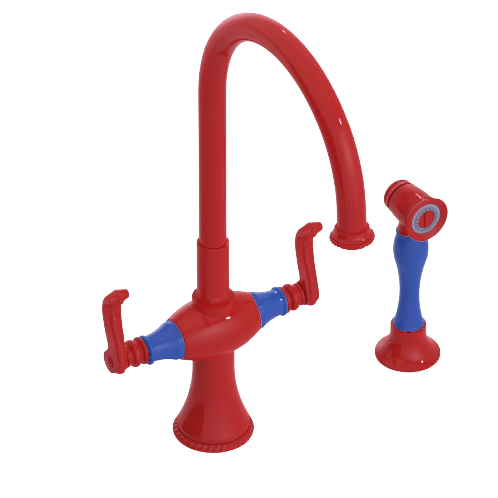 Rubinet Two Handle Single Hole Kitchen Set with Hand Spray Red