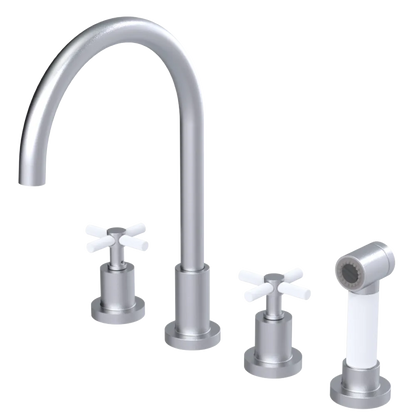 Rubinet Widespread Kitchen Set with LaSalle Spout with Hand Spray Satin Chrome