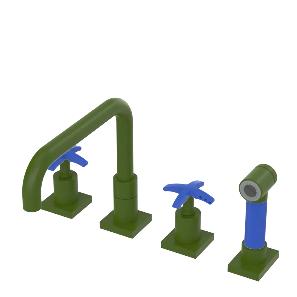 Rubinet Widespread Kitchen Set with Genesis Spout with Hand Spray Green Envy