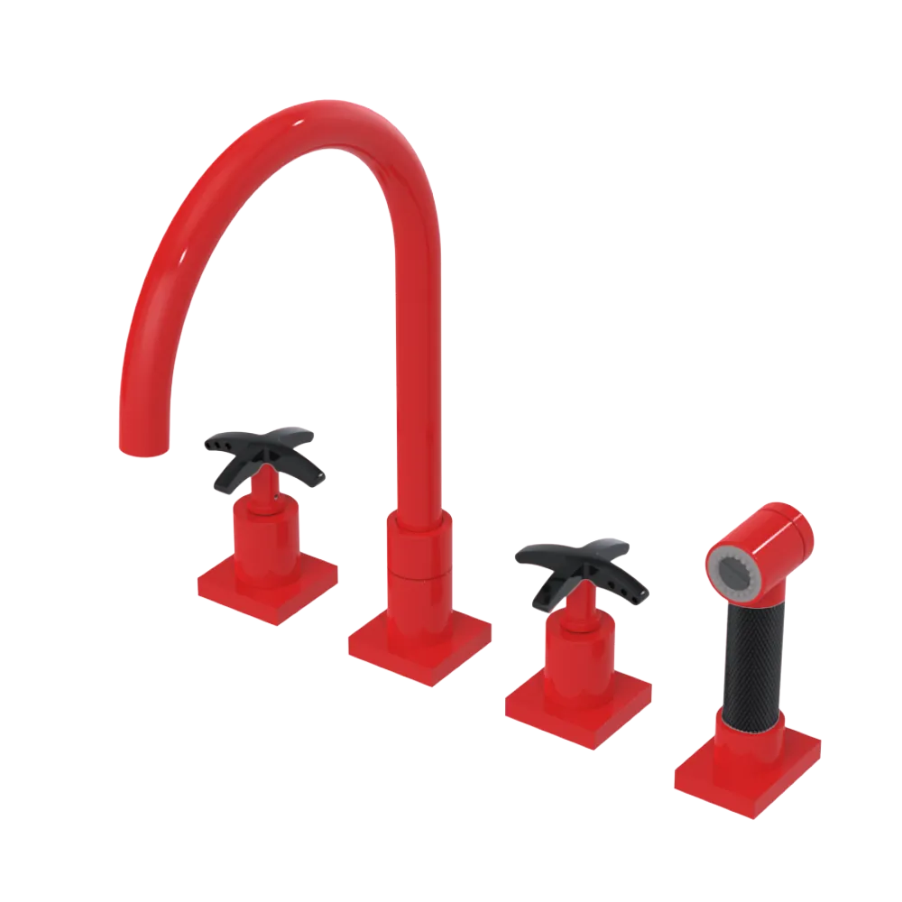 Rubinet Widespread Kitchen Set with Hand Spray Red