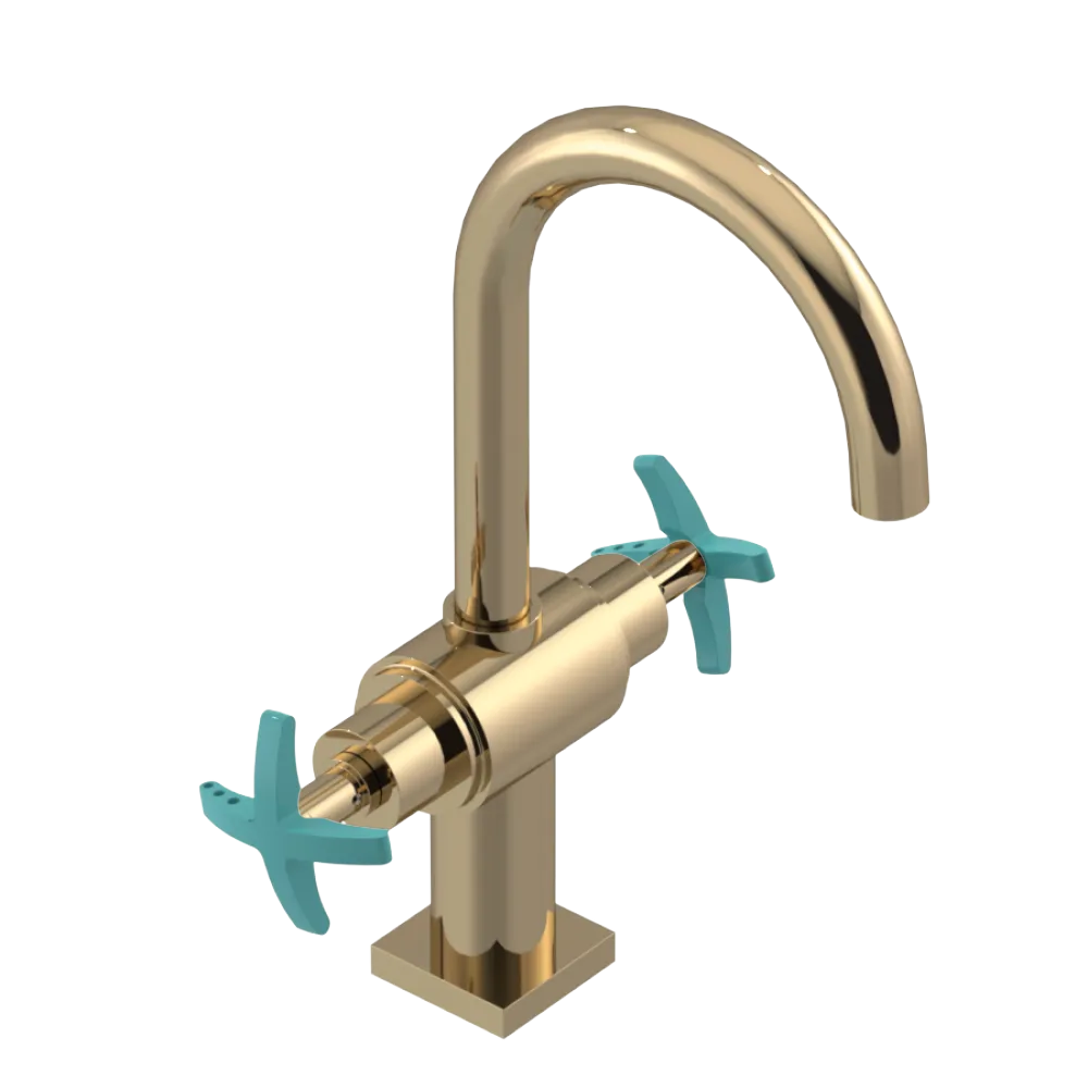 Rubinet Single Hole Dual Handle Lav. Set. (less drain) Gold