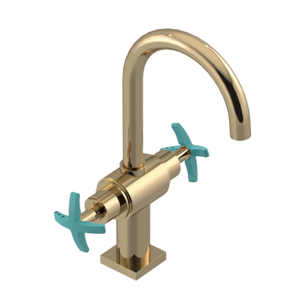 Rubinet Single Hole Dual Handle Lav. Set. (less drain) Gold