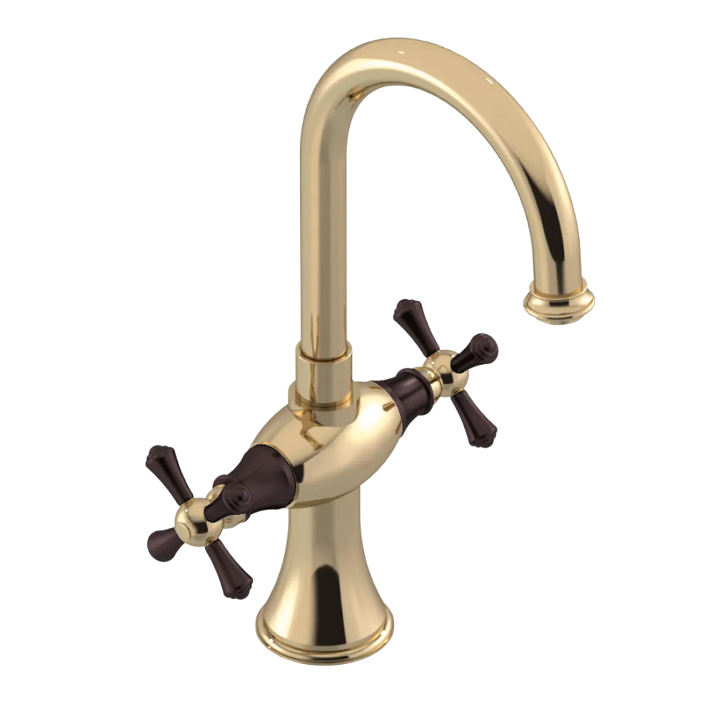 Rubinet Single Hole Dual Handle Lav. Set. (less drain) Gold