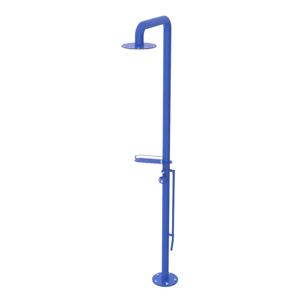 Rubinet Pressure Balance Outdoor Shower with Foot Rinse & 10" Shower Head (with shelf) - 304 Stainless Steel Blu Jean