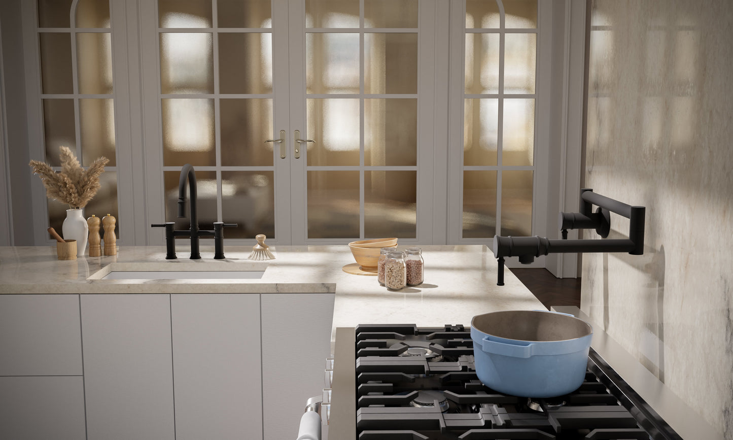 Baril Single-hole wall-mounted pot filler with two handles