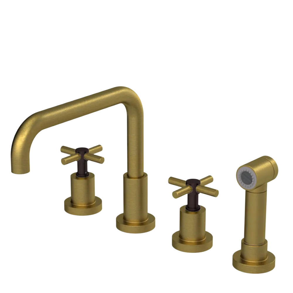 Rubinet Widespread Kitchen Set with Hand Spray Antique Brass Matt