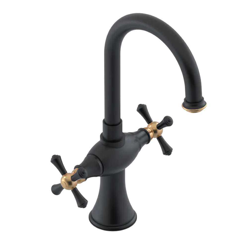 Rubinet Single Hole Dual Handle Lav. Set. (less drain) Matt Black