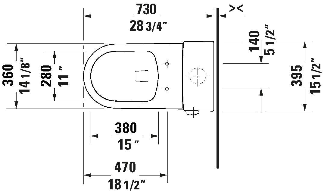 Duravit ME by Starck Single Flush One-piece Toilet No Seat Side Lever #218501