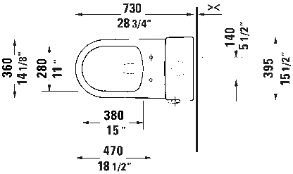 Duravit ME by Starck Single Flush One-piece Toilet No Seat Side Lever #218501