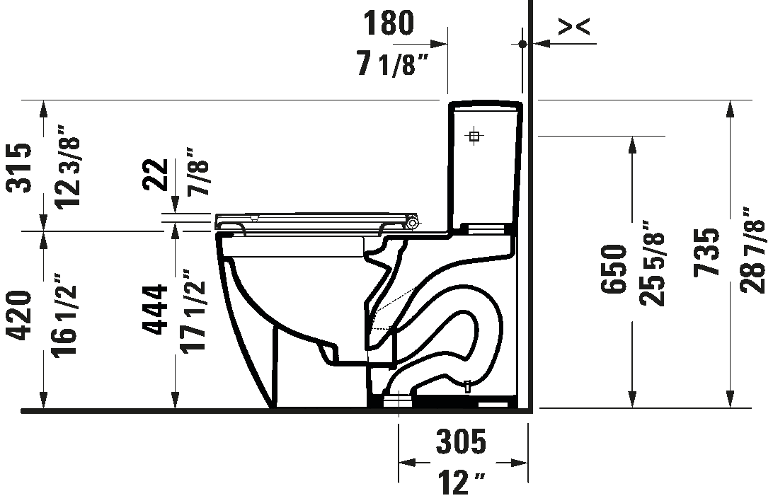 Duravit ME by Starck Single Flush One-piece Toilet No Seat Side Lever #218501