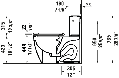 Duravit ME by Starck Single Flush One-piece Toilet No Seat Side Lever #218501