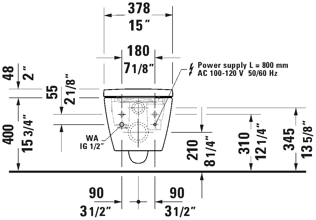 Duravit ME By Starck HygieneGlaze Wall-mounted Toilet Less Seat #251009