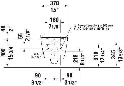 Duravit ME By Starck HygieneGlaze Wall-mounted Toilet Less Seat #251009