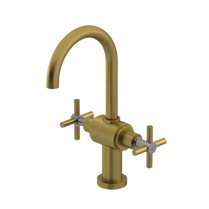 Rubinet Single Hole Dual Handle Lav. Set with LaSalle Spout (less drain) Antique Brass Matt