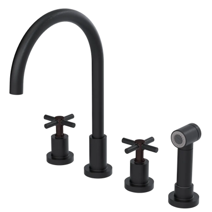 Rubinet Widespread Kitchen Set with LaSalle Spout with Hand Spray Matt Black