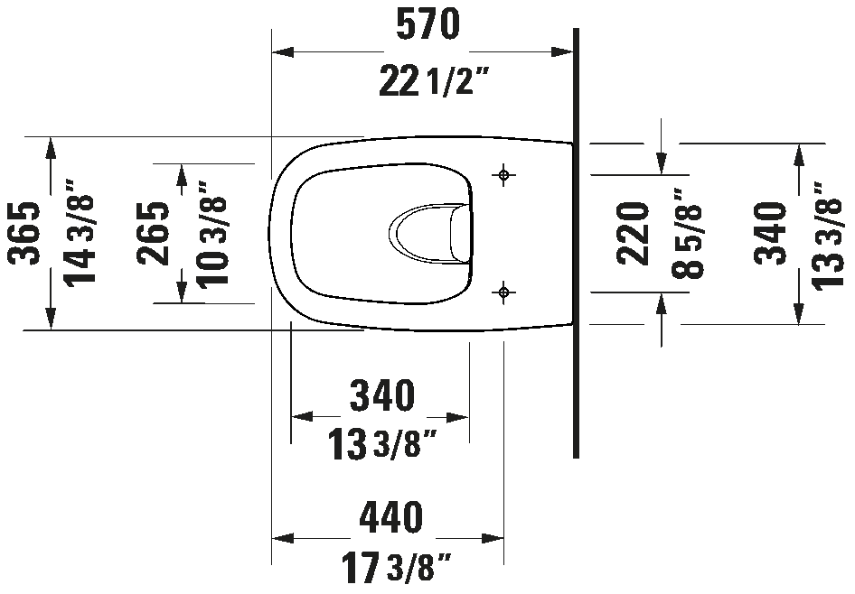 Duravit Aurena Elongated Wall Mounted Toilet 1.28/0.8 gpf Less Seat