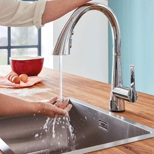 Grohe Zedra Touch Single-Handle Pull Down Kitchen Faucet Triple Spray .75 Gpm - Golzar Home
