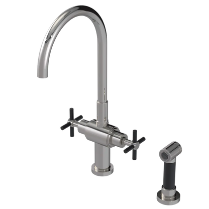 Rubinet Two Handle Single Hole Kitchen Set with LaSalle Spout with Hand Spray Polished Nickel