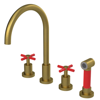 Rubinet Widespread Kitchen Set with LaSalle Spout with Hand Spray Antique Brass Matt