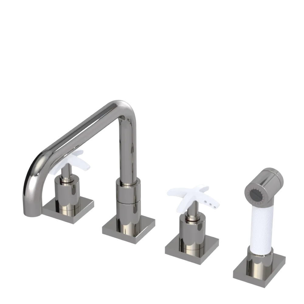 Rubinet Widespread Kitchen Set with Genesis Spout with Hand Spray Polished Nickel