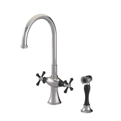 Rubinet Two Handle Single Hole Kitchen Set with Hand Spray Polished Nickel