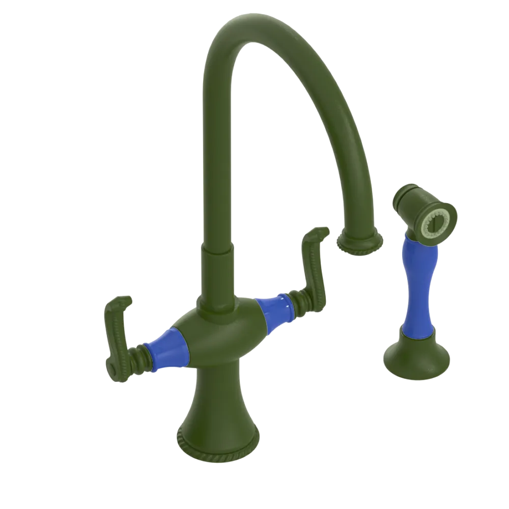 Rubinet Two Handle Single Hole Kitchen Set with Hand Spray Green Envy