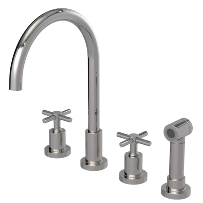 Rubinet Widespread Kitchen Set with LaSalle Spout with Hand Spray Polished Nickel