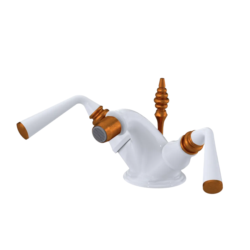 Rubinet Single Hole Dual Handle Bidet Fitting (Less Drain) White