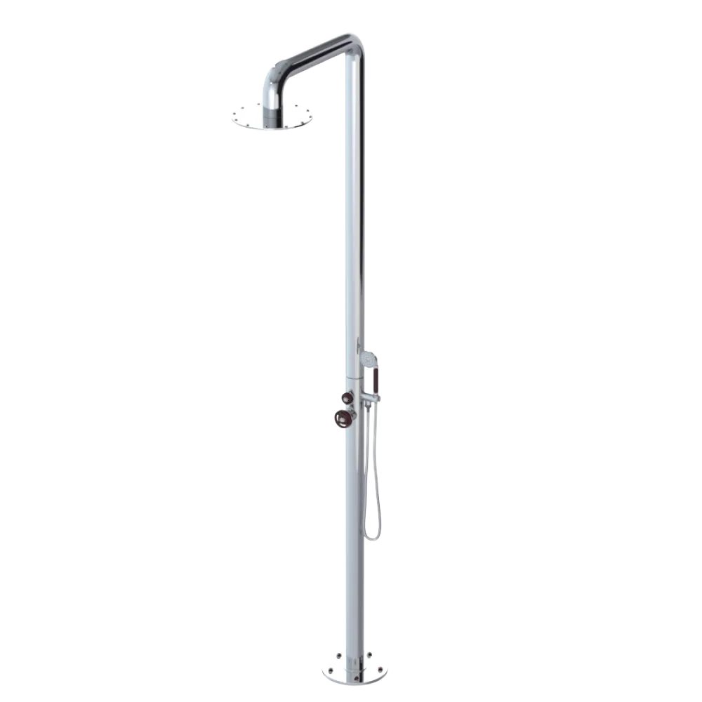 Rubinet Pressure Balance Outdoor Shower with Hand Held Shower & 10" Shower Head - 304 Stainless Steel Chrome