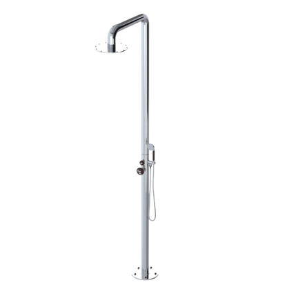Rubinet Pressure Balance Outdoor Shower with Hand Held Shower & 10" Shower Head - 304 Stainless Steel Chrome