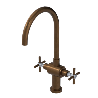 Rubinet Two Handle Single Hole Kitchen Set with LaSalle Spout Tuscan Brass