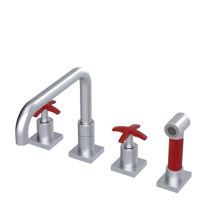 Rubinet Widespread Kitchen Set with Genesis Spout with Hand Spray Satin Chrome