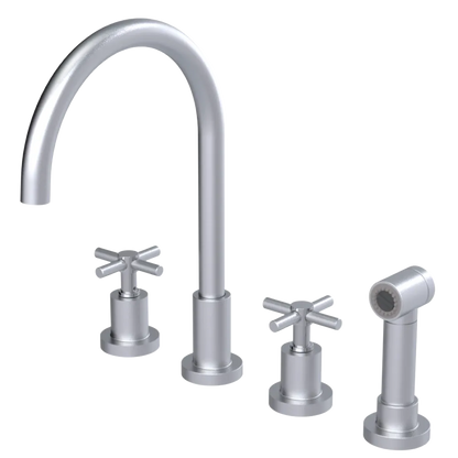 Rubinet Widespread Kitchen Set with LaSalle Spout with Hand Spray Satin Chrome