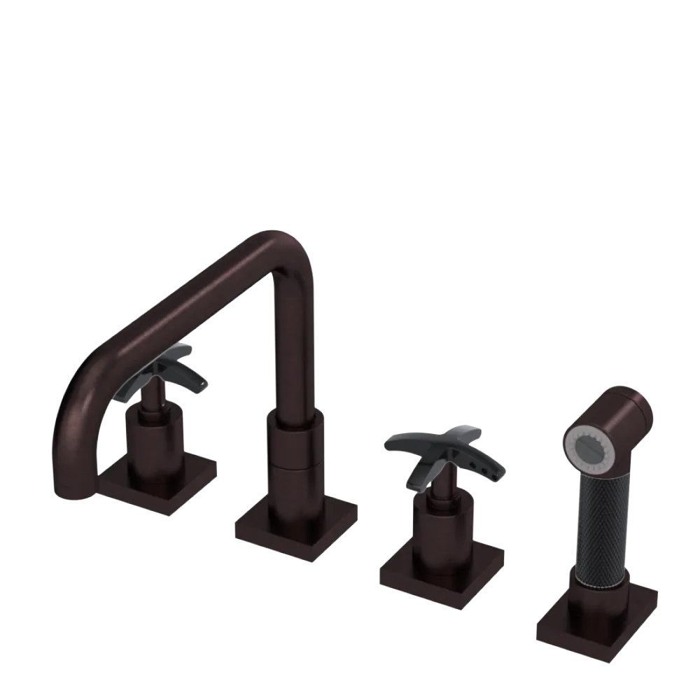 Rubinet Widespread Kitchen Set with Genesis Spout with Hand Spray Oil Rubbed Bronze