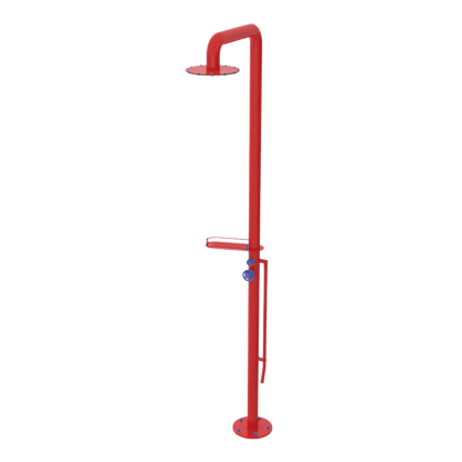 Rubinet Pressure Balance Outdoor Shower with Foot Rinse & 10" Shower Head (with shelf) - 304 Stainless Steel Red