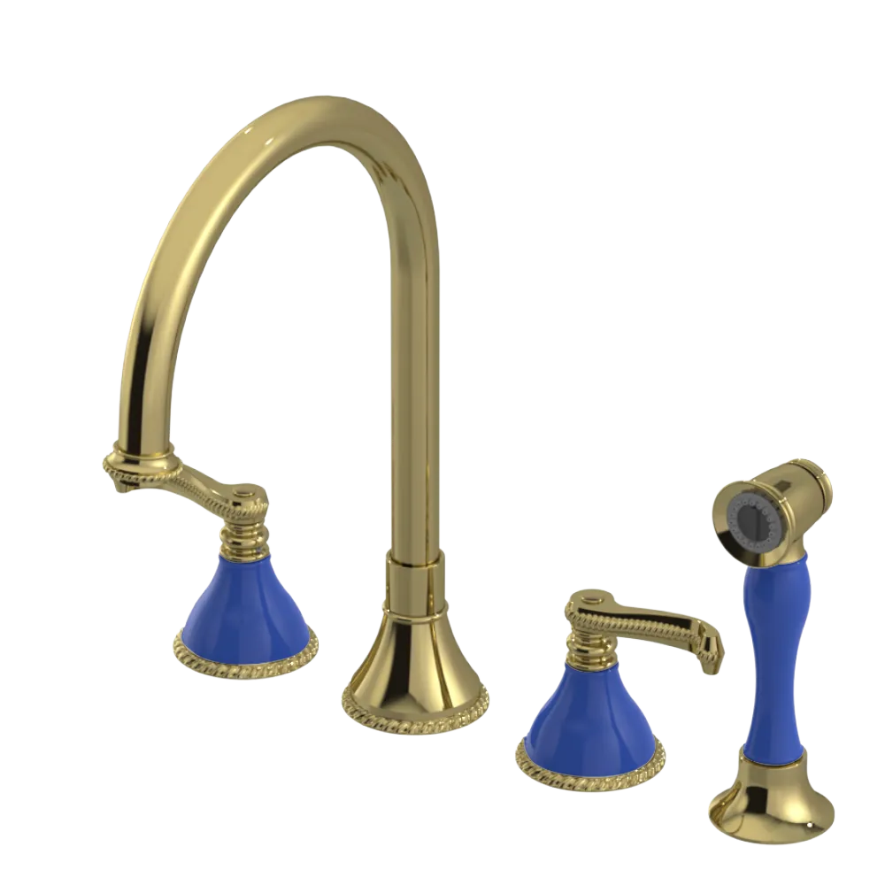 Rubinet Widespread Kitchen Set with Hand Spray Natural Brass