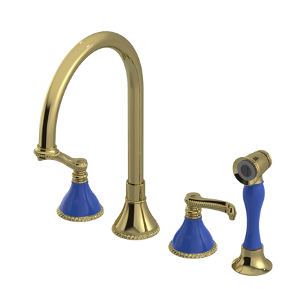 Rubinet Widespread Kitchen Set with Hand Spray Natural Brass
