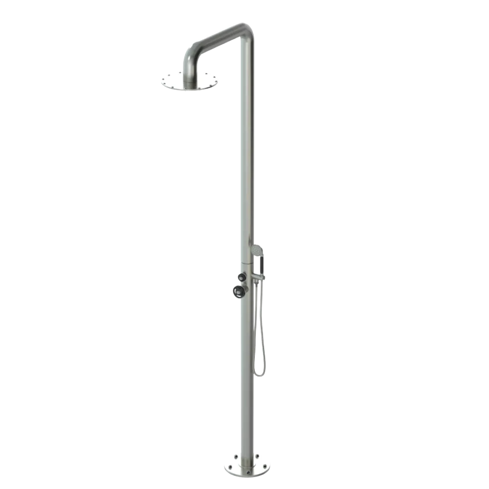 Rubinet Pressure Balance Outdoor Shower with Hand Held Shower & 10" Shower Head - 304 Stainless Steel Satin Nickel
