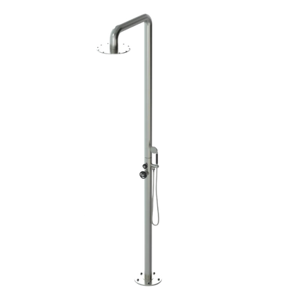 Rubinet Pressure Balance Outdoor Shower with Hand Held Shower & 10" Shower Head - 304 Stainless Steel Satin Nickel
