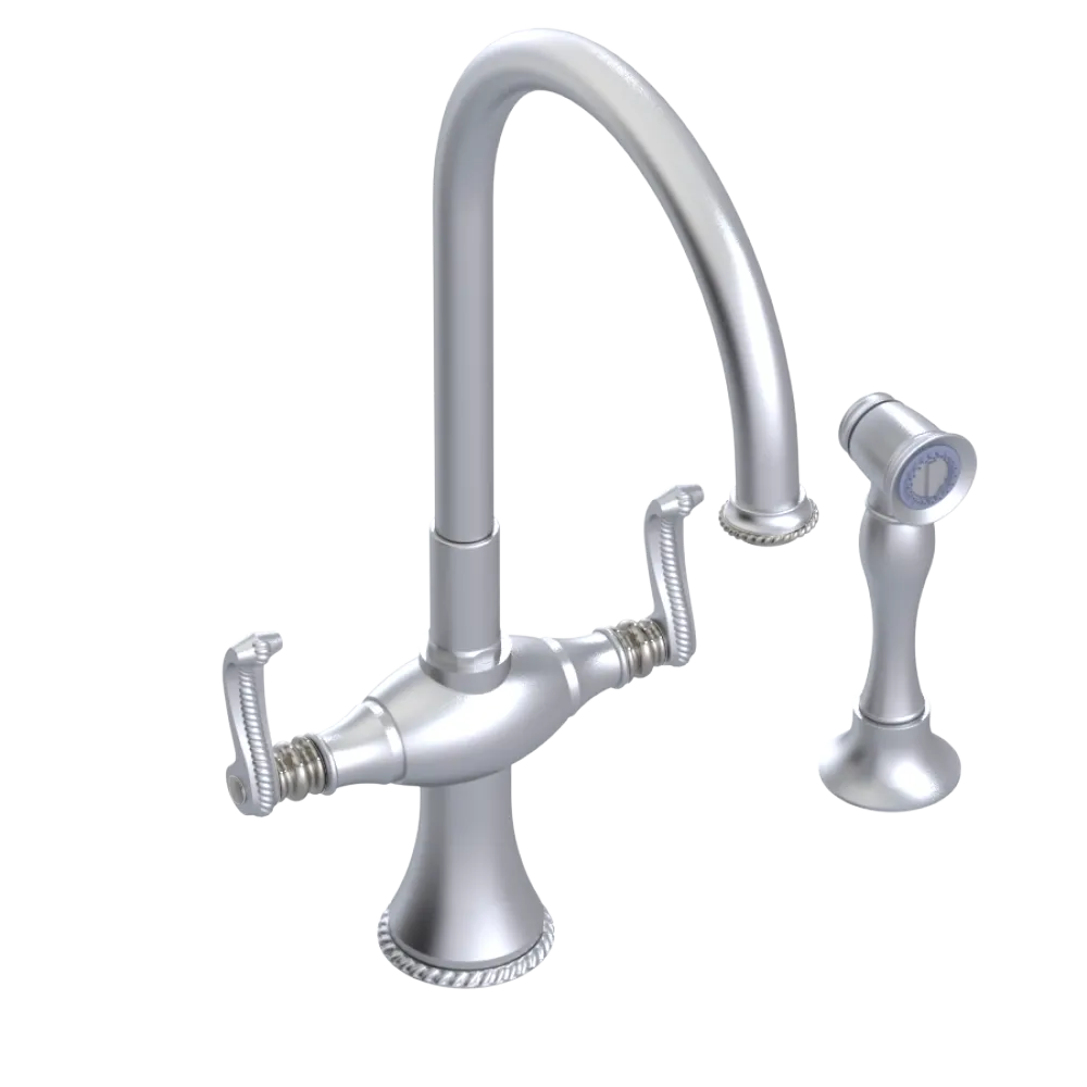 Rubinet Two Handle Single Hole Kitchen Set with Hand Spray Satin Chrome